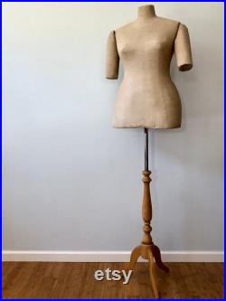 Antique Mannequin Full Figure Size 16-22 Pear Shaped Curvy Dress Form Muslin Wood Paper Mache Shop Display Prop