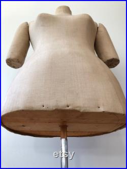 Antique Mannequin Full Figure Size 16-22 Pear Shaped Curvy Dress Form Muslin Wood Paper Mache Shop Display Prop