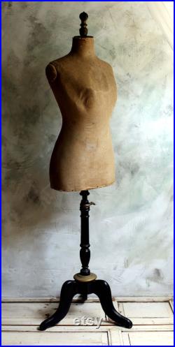 Antique Mannequin with Wooden Stand French Tailors Dummy with Stand Dress Form Shop Display 1800s Napoleon III Size 44