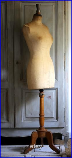 Antique STOCKMAN Mannequin with Wooden Stand French Tailors Dummy with Stand Dress Form Shop Display 1800s Napoleon III Size 40
