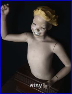 Antique Vintage Laughing Boy Counter Top Mannequin, Dress Form, Shop Display, Mannequin Bust, Fibreglass Mannequin