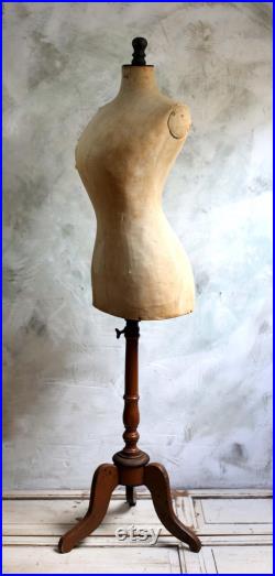 Antique Wasp Waist Mannequin French Tailors Dummy Dress Form Stand Corset Display Bust 1800s Napoleon III