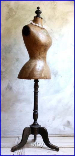 Antique Wasp Waist Mannequin French Tailors Dummy Dress Form Stand Corset Display Bust 1800s Napoleon III