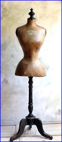 Antique Wasp Waist Mannequin French Tailors Dummy Dress Form Stand Corset Display Bust 1800s Napoleon III