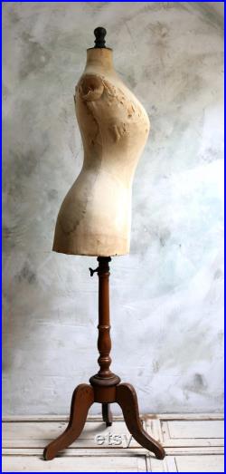 Antique Wasp Waist Mannequin French Tailors Dummy Dress Form Stand Corset Display Bust 1800s Napoleon III