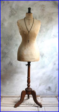 Antique Wasp Waist Mannequin French Tailors Dummy Dress Form Stand Corset Display Bust 1800s Napoleon III