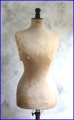Antique Wasp Waist Mannequin French Tailors Dummy Dress Form Stand Corset Display Bust 1800s Napoleon III