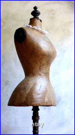 Antique Wasp Waist Mannequin French Tailors Dummy Dress Form Stand Corset Display Bust 1800s Napoleon III