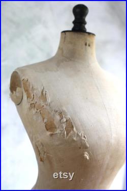Antique Wasp Waist Mannequin French Tailors Dummy Dress Form Stand Corset Display Bust 1800s Napoleon III