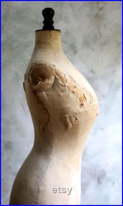 Antique Wasp Waist Mannequin French Tailors Dummy Dress Form Stand Corset Display Bust 1800s Napoleon III