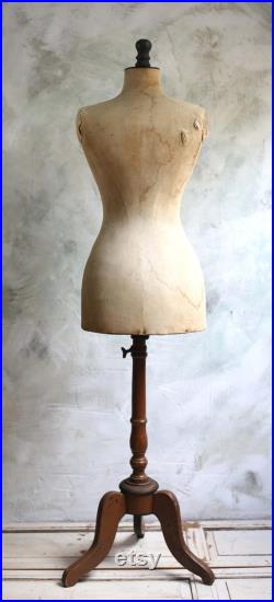 Antique Wasp Waist Mannequin French Tailors Dummy Dress Form Stand Corset Display Bust 1800s Napoleon III