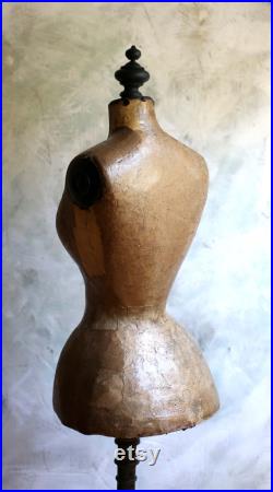 Antique Wasp Waist Mannequin French Tailors Dummy Dress Form Stand Corset Display Bust 1800s Napoleon III