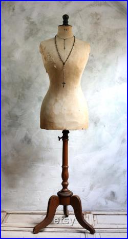 Antique Wasp Waist Mannequin French Tailors Dummy Dress Form Stand Corset Display Bust 1800s Napoleon III