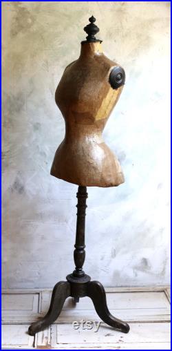 Antique Wasp Waist Mannequin French Tailors Dummy Dress Form Stand Corset Display Bust 1800s Napoleon III