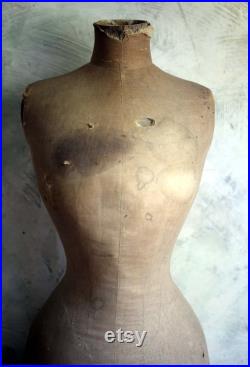 Antique Wasp Wasit Mannequin Bust French Tailors Dummy Dress Form Corset Display 1800s Napoleon III