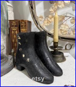 Antique cast iron mannequin boots little size 5 inches vintage Cast Iron metal pair boots Napoleon dress form cast iron black boots
