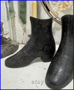 Antique cast iron mannequin boots little size 5 inches vintage Cast Iron metal pair boots Napoleon dress form cast iron black boots