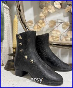 Antique cast iron mannequin boots little size 5 inches vintage Cast Iron metal pair boots Napoleon dress form cast iron black boots
