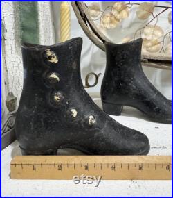 Antique cast iron mannequin boots little size 5 inches vintage Cast Iron metal pair boots Napoleon dress form cast iron black boots
