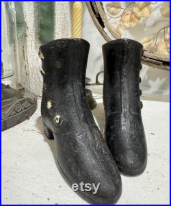 Antique cast iron mannequin boots little size 5 inches vintage Cast Iron metal pair boots Napoleon dress form cast iron black boots