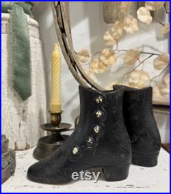 Antique cast iron mannequin boots little size 5 inches vintage Cast Iron metal pair boots Napoleon dress form cast iron black boots