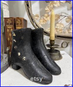 Antique cast iron mannequin boots little size 5 inches vintage Cast Iron metal pair boots Napoleon dress form cast iron black boots