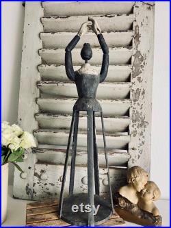 Antique hand carved wooden cage doll, vintage hand painted grey blue wood mannequin with articulated arms and hands, nursery room décor