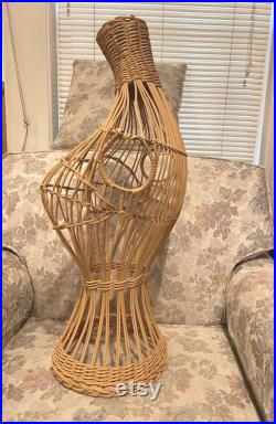 Art Deco Rattan Wicker Dress Form Bust Torso