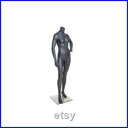 Athletic Sports Adult Female Headless Matte Grey Fiberglass Mannequin with Glass Base NI-8X