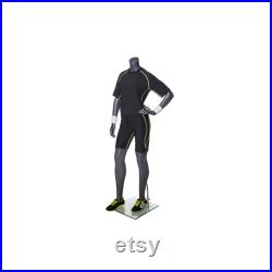 Athletic Sports Adult Female Headless Matte Grey Fiberglass Mannequin with Glass Base NI-8X