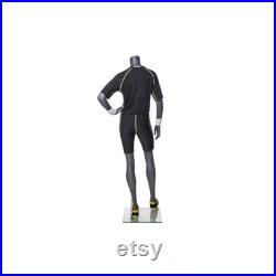 Athletic Sports Adult Female Headless Matte Grey Fiberglass Mannequin with Glass Base NI-8X