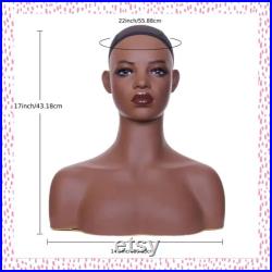 Beautiful African Female Mannequin Head, Chest and Shoulders Wig Display Pierced Ears and Hair Net NEW