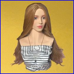 Beautiful Head Neck Jointed Realistic Mannequin Display Blue Eyed Pink Lips Pierced Ears and Hair Net Doll A01