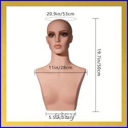 Beautiful Head Neck Jointed Realistic Mannequin Display Blue Eyed Pink Lips Pierced Ears and Hair Net Doll A01