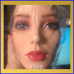 Beautiful Head Neck Jointed Realistic Mannequin Display Blue Eyed Pink Lips Pierced Ears and Hair Net Doll A01