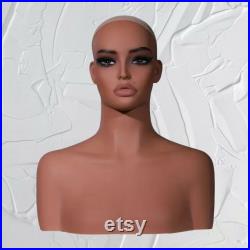 Beautiful Latina Female Mannequin Head, Chest and Shoulders Wig Display Pierced Ears and Hair Net NEW B02