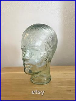 Beautiful vintage glass mannequin head hat display, millinery stand