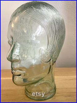 Beautiful vintage glass mannequin head hat display, millinery stand