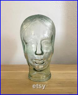 Beautiful vintage glass mannequin head hat display, millinery stand