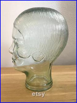 Beautiful vintage glass mannequin head hat display, millinery stand