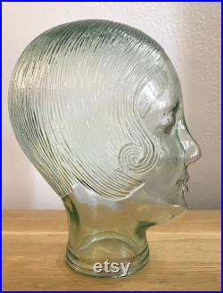 Beautiful vintage glass mannequin head hat display, millinery stand