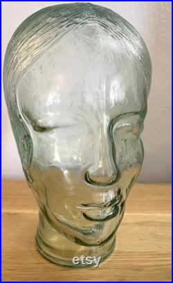 Beautiful vintage glass mannequin head hat display, millinery stand