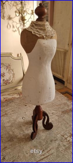 Beautifull Doll size manequeen made from Papier mache on wooden stand with lovely French antique lace collar