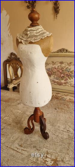 Beautifull Doll size manequeen made from Papier mache on wooden stand with lovely French antique lace collar