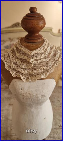 Beautifull Doll size manequeen made from Papier mache on wooden stand with lovely French antique lace collar