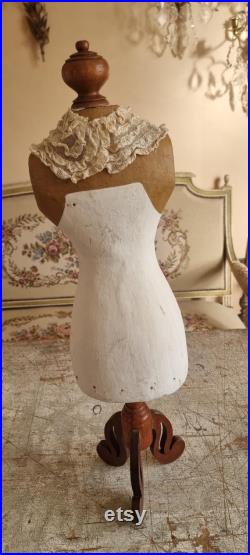 Beautifull Doll size manequeen made from Papier mache on wooden stand with lovely French antique lace collar