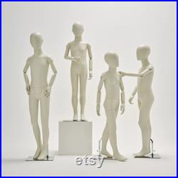 Beige Child Full Body Mannequin with Flexible Wooden Arms,Boy Child Mannequin Stand Sitting Full Body Dress Form Model for Clothes Display