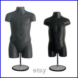 Black Child and Toddler Mannequin Torso Set Retail Display with Metal Stands