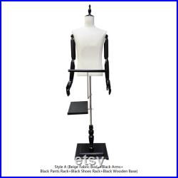 Black Leather White Linen Male Half Body Mannequin,Men Mannequin Torso with Rack,Fashion Body Model for Clothes Boutique Window Display