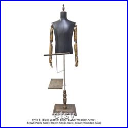 Black Leather White Linen Male Half Body Mannequin,Men Mannequin Torso with Rack,Fashion Body Model for Clothes Boutique Window Display